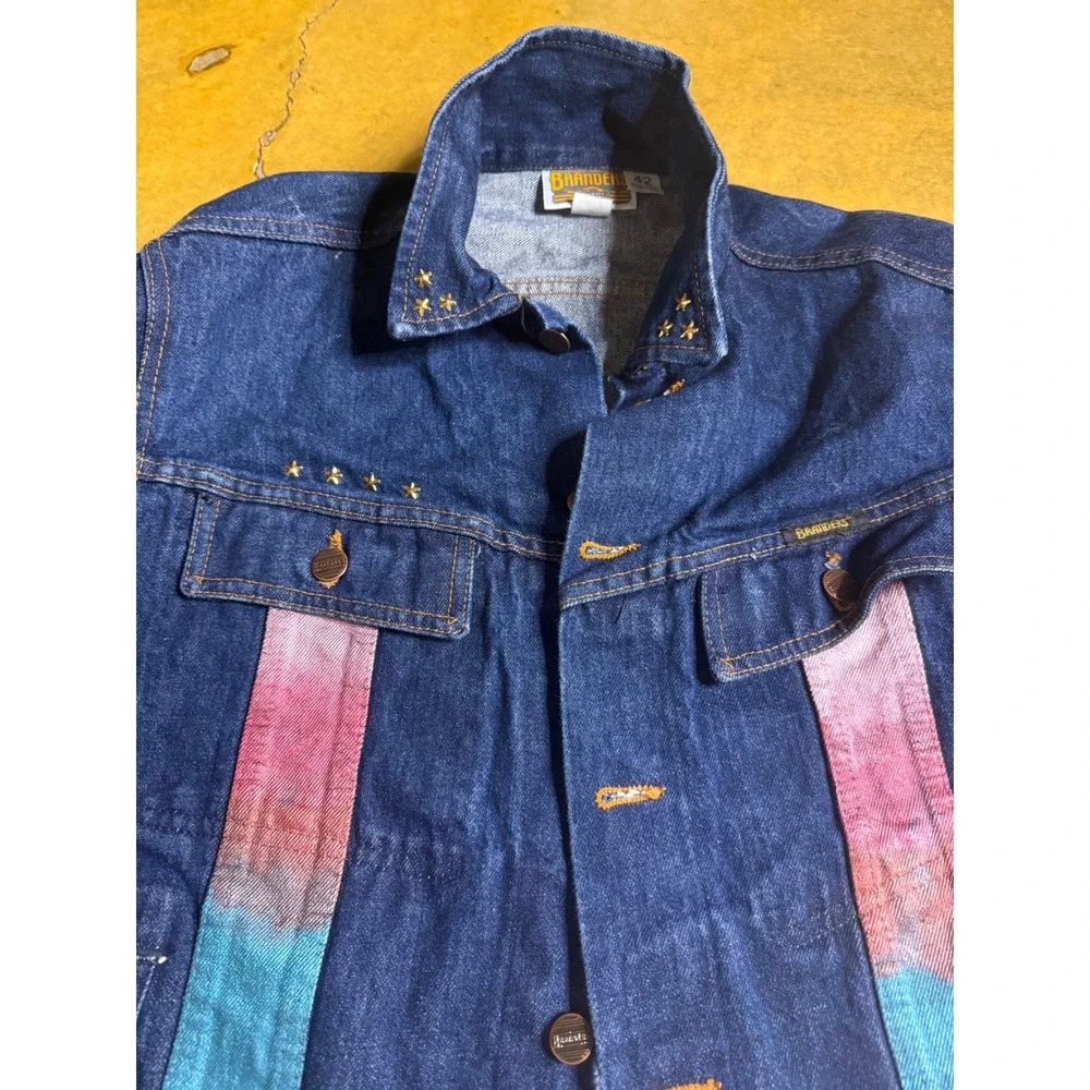Vtg Branders Dickies Denim Jacket Size 42 Hot Air Balloon Stars Embellished Rare